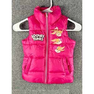 Members Only Girls Sz 4 Pink Puffer Vest Full‎ Zip Graphic Lola Bunny Space Jam